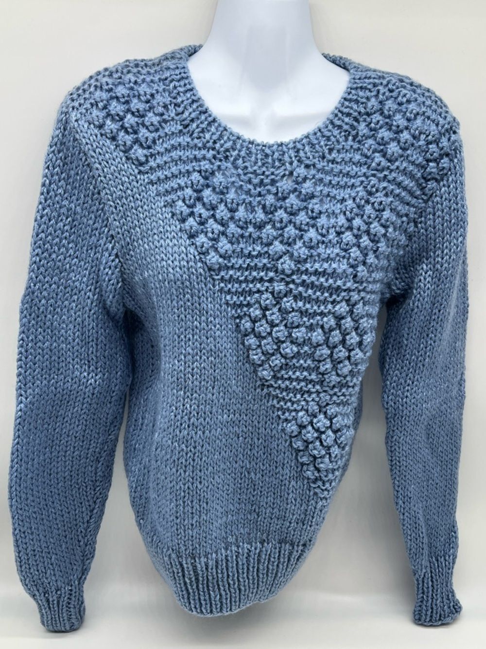 Vintage 80s Ray Strauss Cozy Dusty Blue Bubble-Stitch Crewneck Sweater-Size M